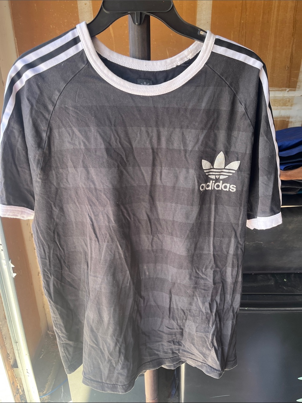 adidas Black Short Sleeve Trefoil Tee with White Trim